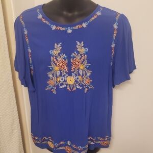 Entro Women's Royal Blue Embroidered Blouse Sz 1X